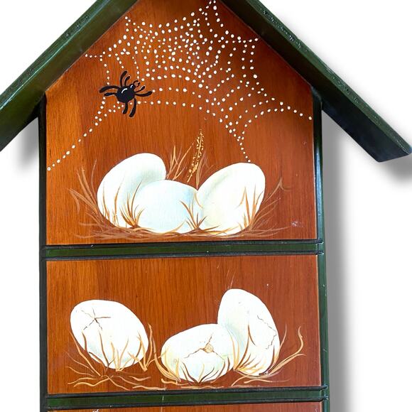 VTG Hand Painted Hen House Art Wooden Plaque Home Artist 1970s Eggs Chics - Picture 5 of 16